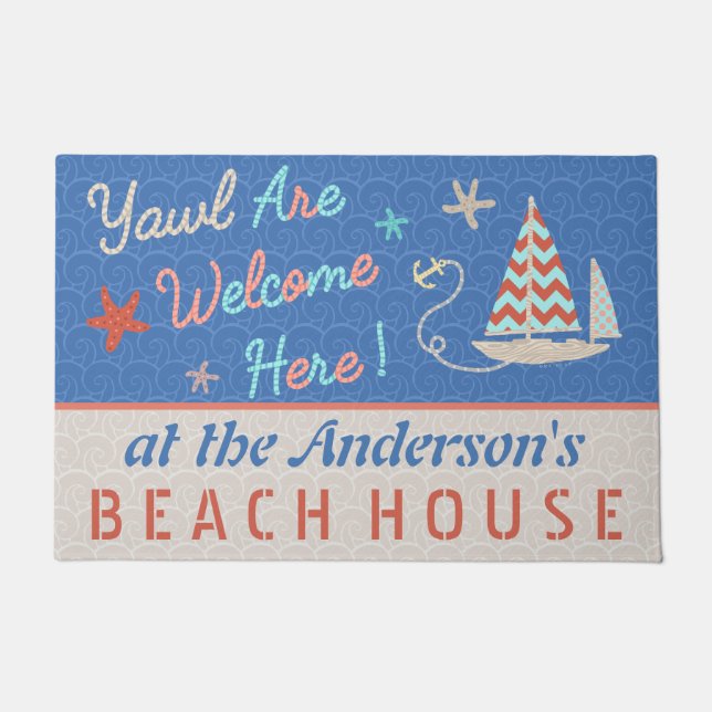 Nautical Beach House | Cute Sailboat Pun | Custom Doormat (Front)