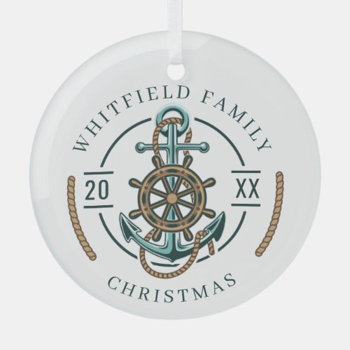 Nautical Beach House Family Christmas Glass Ornament