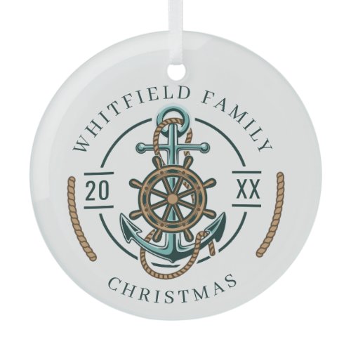 Nautical Beach House Family Christmas Holidays Glass Ornament