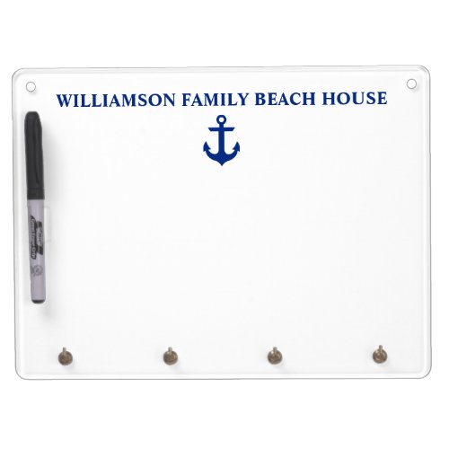 Nautical Beach House Family Name Anchor Dry Erase Board With Keychain Holder