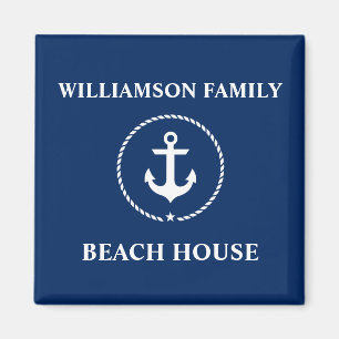 Nautical Beach House Family Name Anchor Navy Blue Magnet