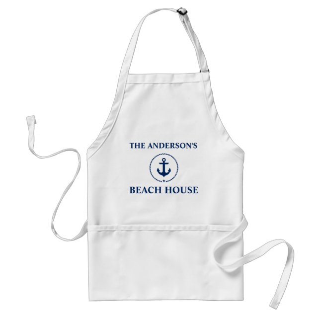 Nautical Beach House Family Name Blue Anchor Adult Apron (Front)