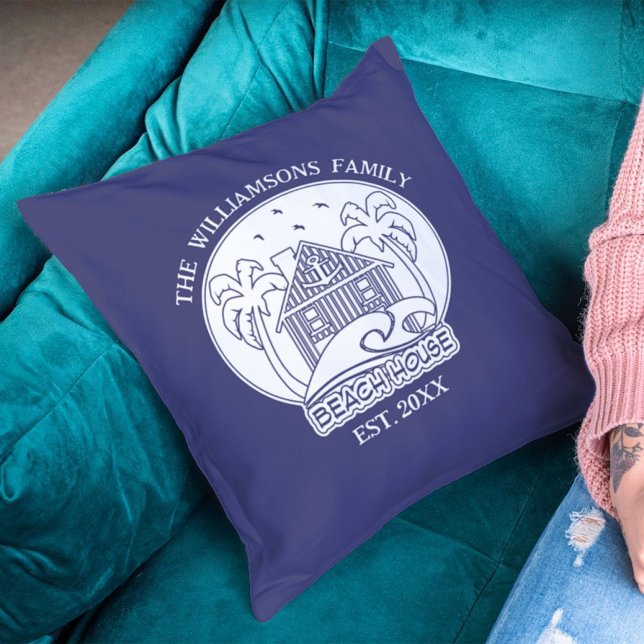 Nautical Beach House Family Name Blue and White Throw Pillow (Creator Uploaded)