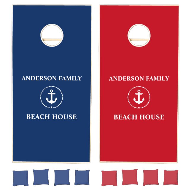 Nautical Beach House Family Name Cornhole Set (Set)