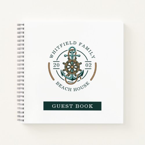 Nautical Beach House Family Name Custom Guest Book