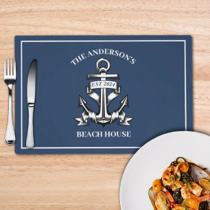 Nautical Beach House Family Name Est Ship Anchor Placemat
