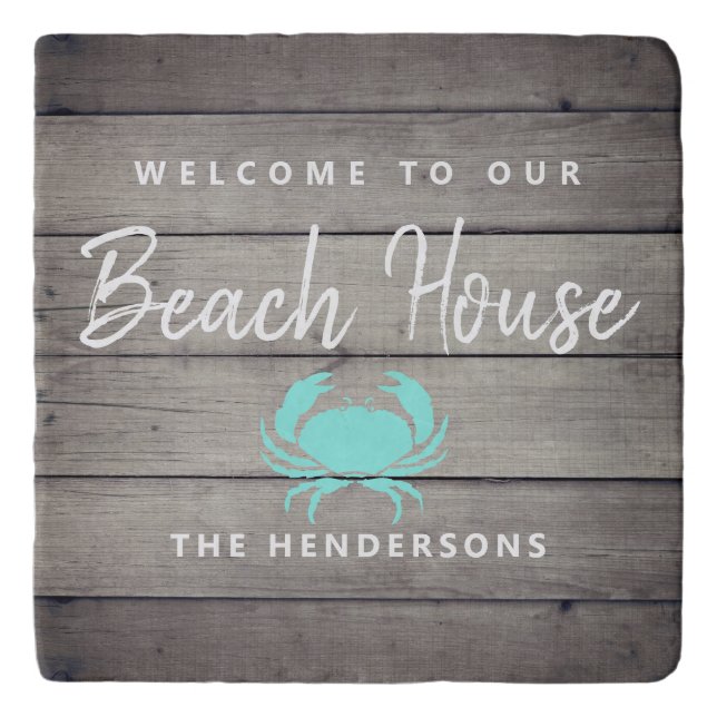 Nautical Beach House Rustic Crab Coastal Monogram Trivet (Front)