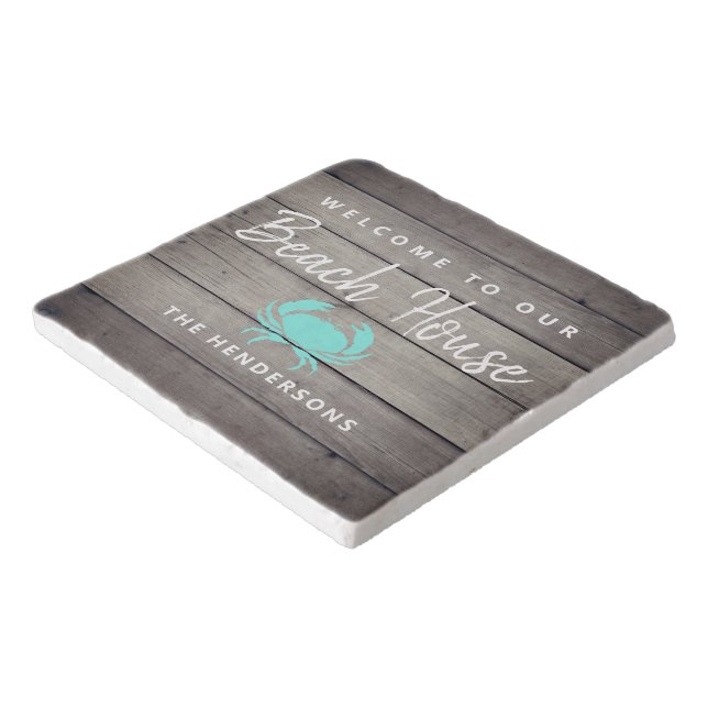 Nautical Beach House Rustic Crab Monogram Trivet (Corner)