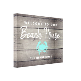 Nautical Beach House Rustic Crab Personalized Canvas Print
