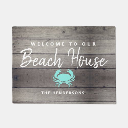 Nautical Beach House Rustic Crab Personalized Doormat