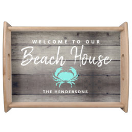 Nautical Beach House Rustic Crab Personalized Serving Tray