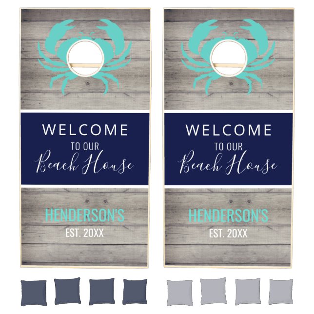 Nautical Beach House Rustic Wood Family Custom Cornhole Set (Set)