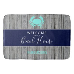 Nautical Beach House Rustic Wood Family Monogram Bath Mat