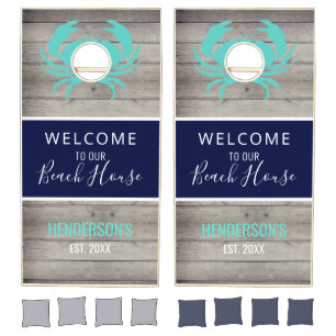 Nautical Beach House Rustic Wood Family Monogram Cornhole Set