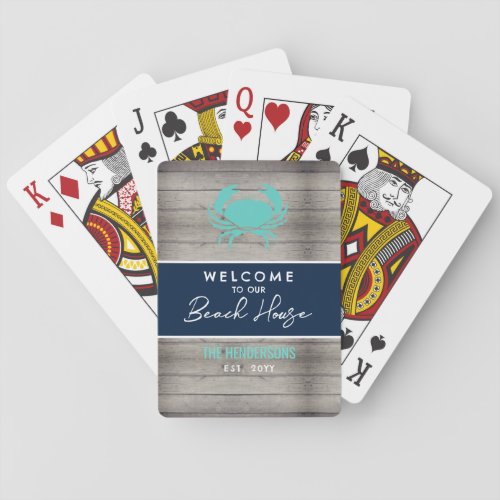 Nautical Beach House Rustic Wood Family Monogram Poker Cards