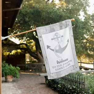 Nautical Beach House Sailing Anchor Modern Name Flag