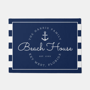 Nautical Beach House Welcome Navy Stripes Doormat