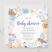 nautical beach illustrations baby shower invitatio invitation (Front)