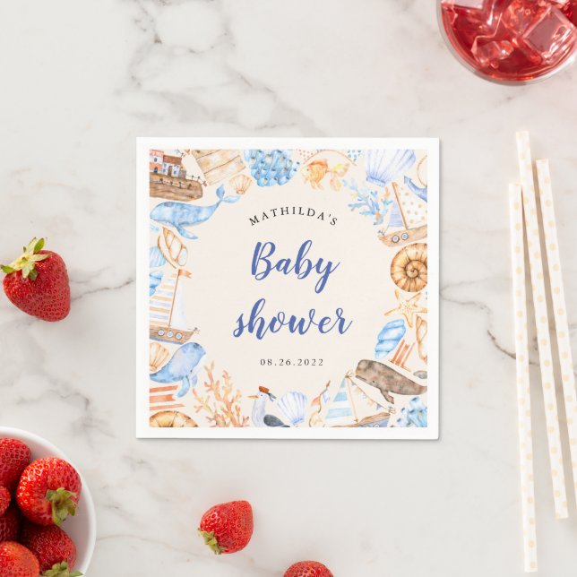 nautical beach illustrations baby shower paper nap napkins (Insitu)