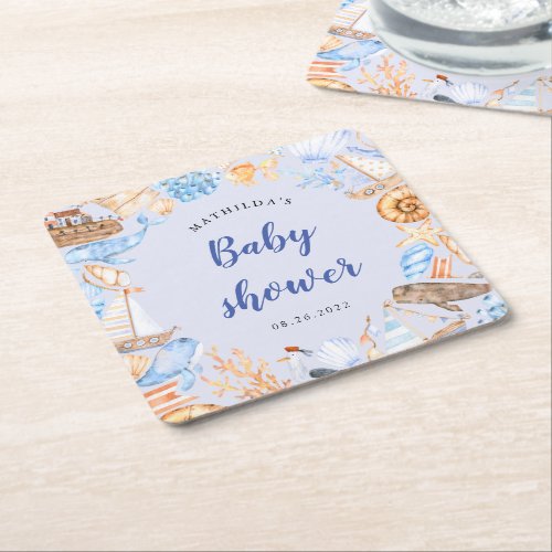 nautical beach illustrations baby shower square pa square paper coaster
