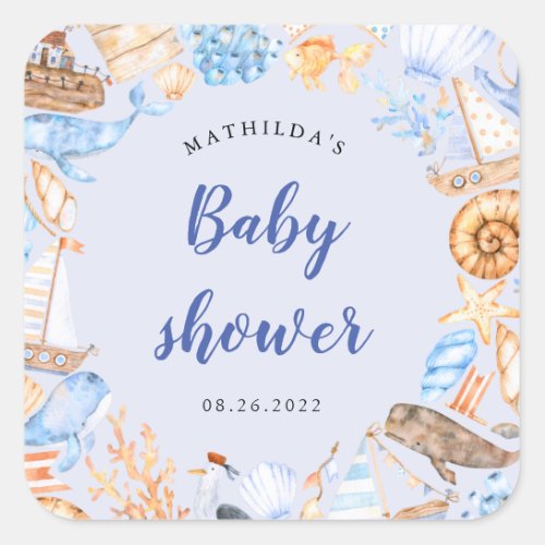 nautical beach illustrations baby shower square st square sticker