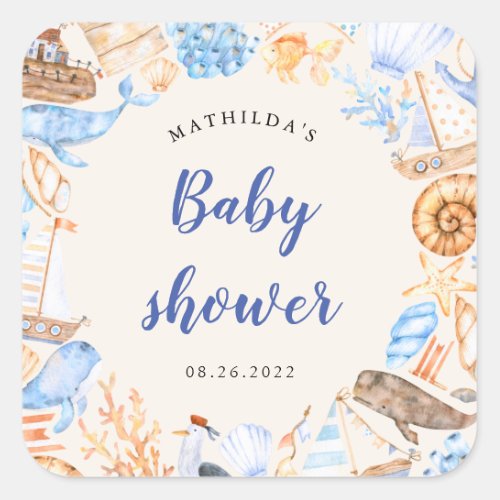 nautical beach illustrations baby shower square st square sticker