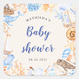 nautical beach illustrations baby shower square st sticker