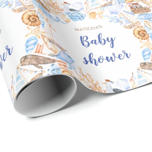 nautical beach illustrations baby shower wrapping paper