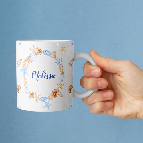 Nautical Beach Illustrations Personalized Monogram Coffee Mug