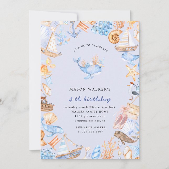 nautical beach kids birthday invitation (Front)