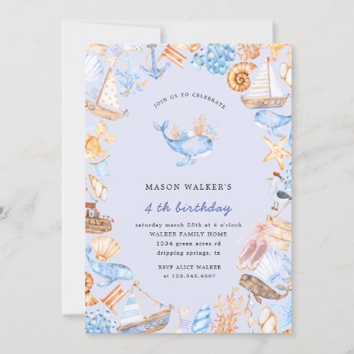 nautical beach kids birthday invitation