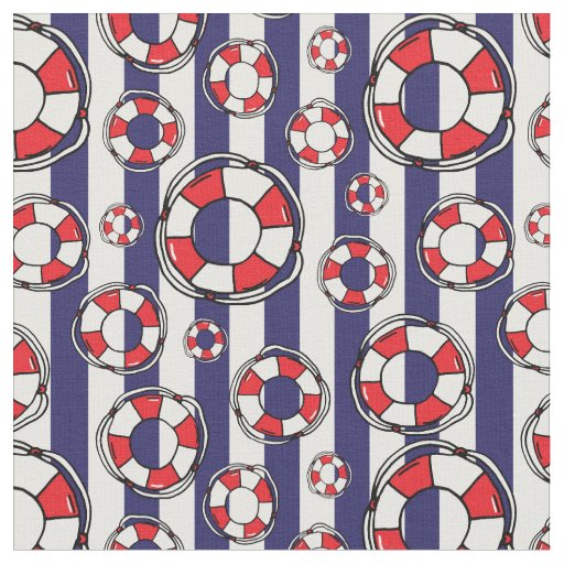 Nautical Beach Lifebelts and Blue White Stripes Fabric