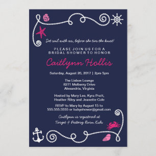 Nautical Beach Navy and Pink Bridal or Baby Shower Invitation