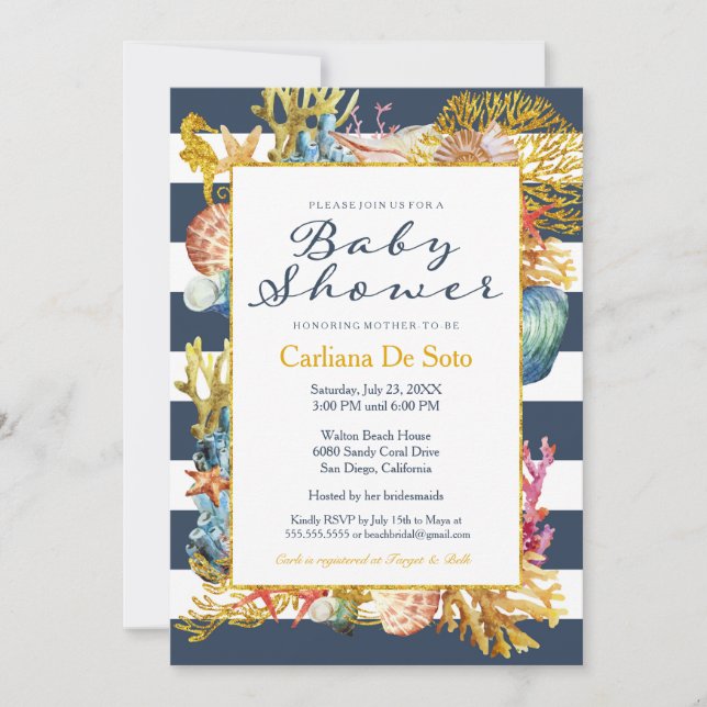 Nautical Beach Ocean / Sea Baby Shower Invitation (Front)