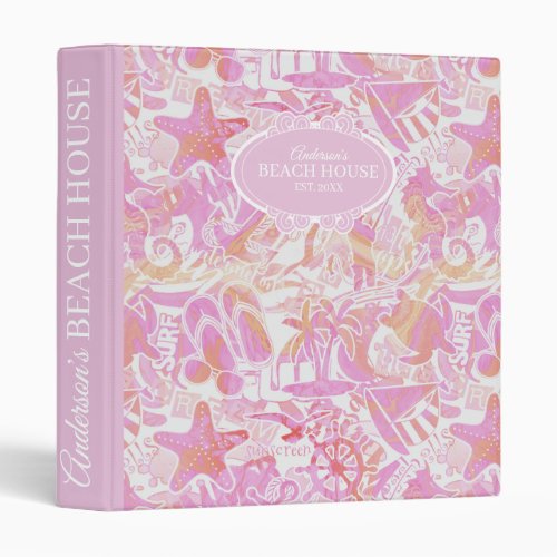 Nautical Beach Pattern Hot Pink ID840 3 Ring Binder