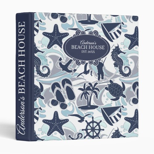 Nautical Beach Pattern Navy ID839 3 Ring Binder