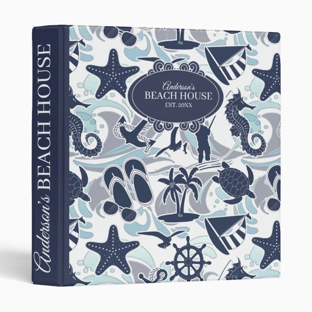 Nautical Beach Pattern Navy ID839 3 Ring Binder (Front/Spine)