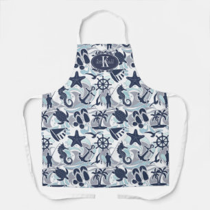 Nautical Beach Pattern Navy ID839 Apron