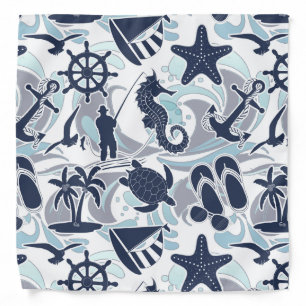 Nautical Beach Pattern Navy ID839 Bandana