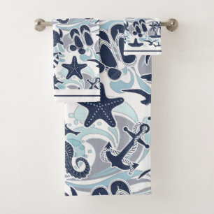 Nautical Beach Pattern Navy ID839 Bath Towel Set