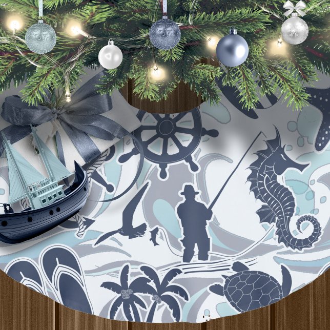 Nautical Beach Pattern Navy ID839 Brushed Polyester Tree Skirt (Creator Uploaded)