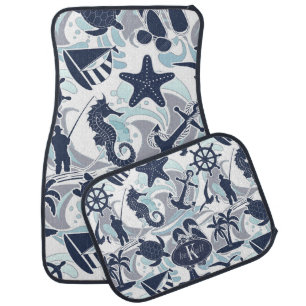 Nautical Beach Pattern Navy ID839 Car Floor Mat