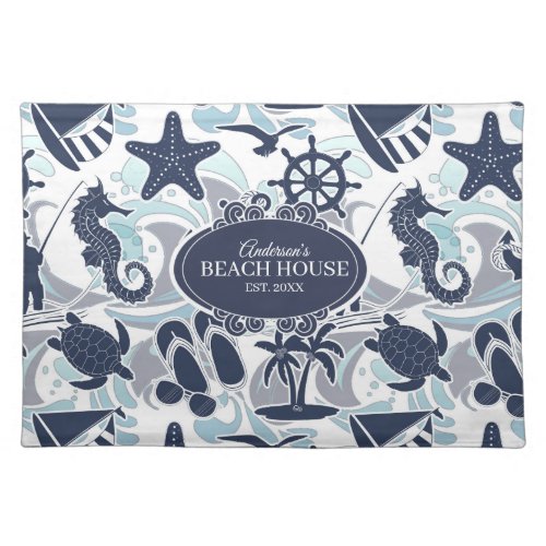 Nautical Beach Pattern Navy ID839 Cloth Placemat