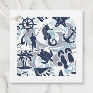 Nautical Beach Pattern Navy ID839 Favor Tags