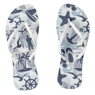 Nautical Beach Pattern Navy ID839 Flip Flops