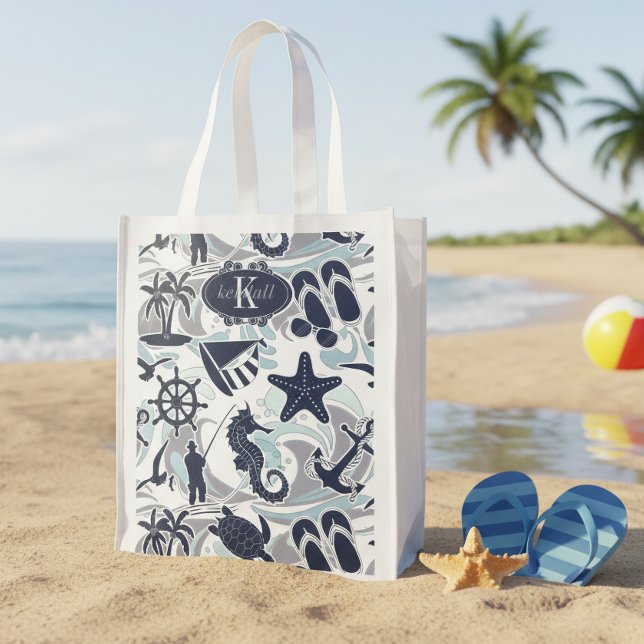 Nautical Beach Pattern Navy ID839 Grocery Bag (Creator Uploaded)