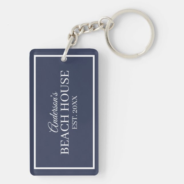 Nautical Beach Pattern Navy ID839 Keychain (Back)
