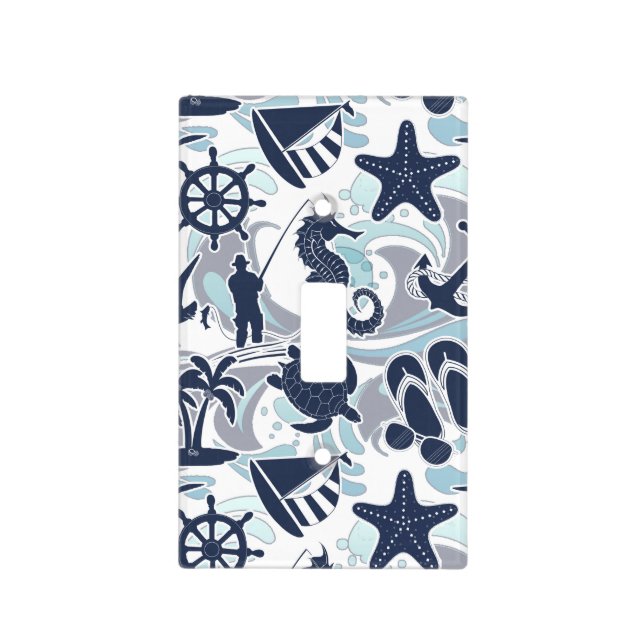 Nautical Beach Pattern Navy ID839 Light Switch Cover (Front)