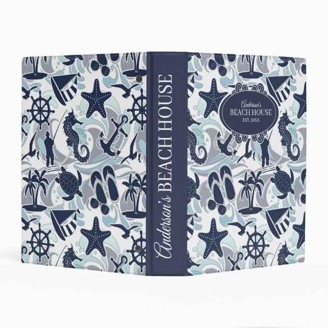 Nautical Beach Pattern Navy ID839 Mini Binder (Background)