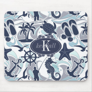 Nautical Beach Pattern Navy ID839 Mouse Pad